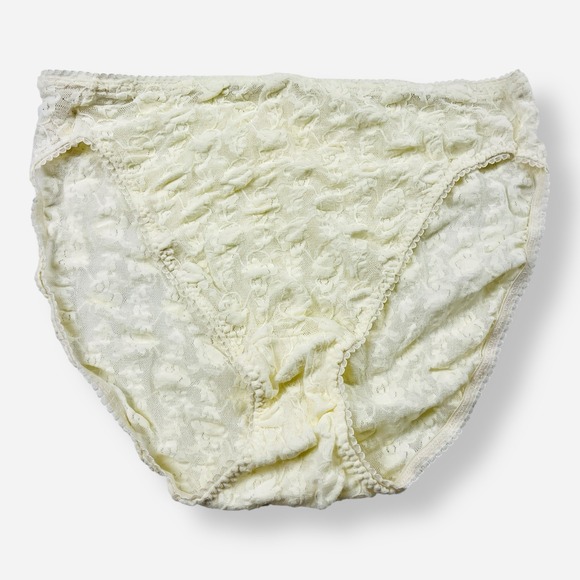 Vintage Vive La Difference Panties Cream Hi Cut High Waist Nylon Lace Sz XL 8 - Picture 1 of 7